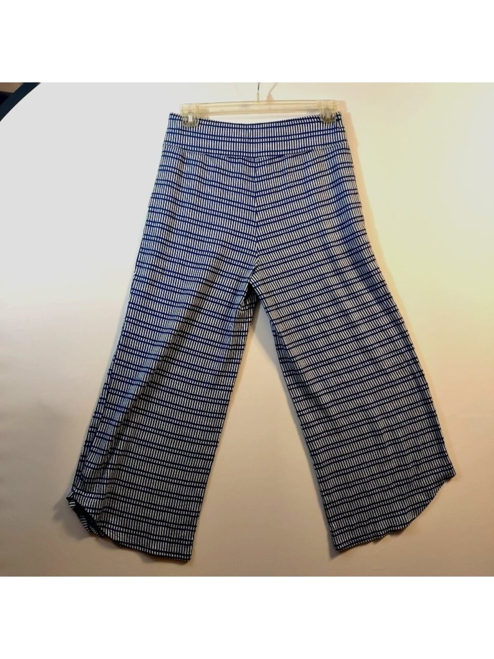 Striped Wide-Leg Cropped Pants By Anybody In Blue & White Size S Lightweight